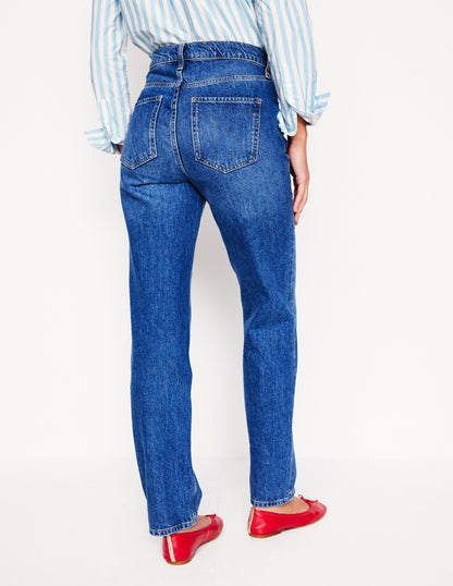 High Rise Straight Leg Jeans-Mid Wash