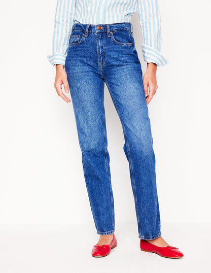 High Rise Straight Leg Jeans-Mid Wash