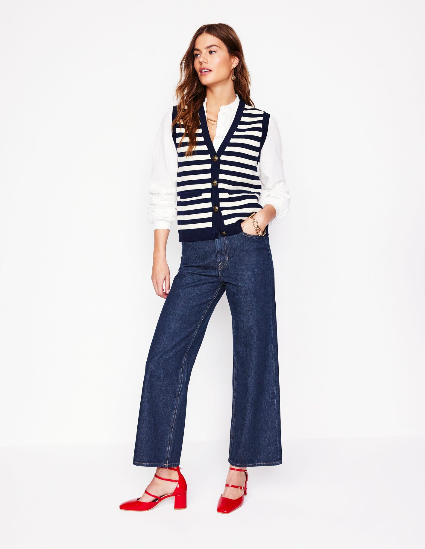 High Rise Straight Crop Jeans-Indigo