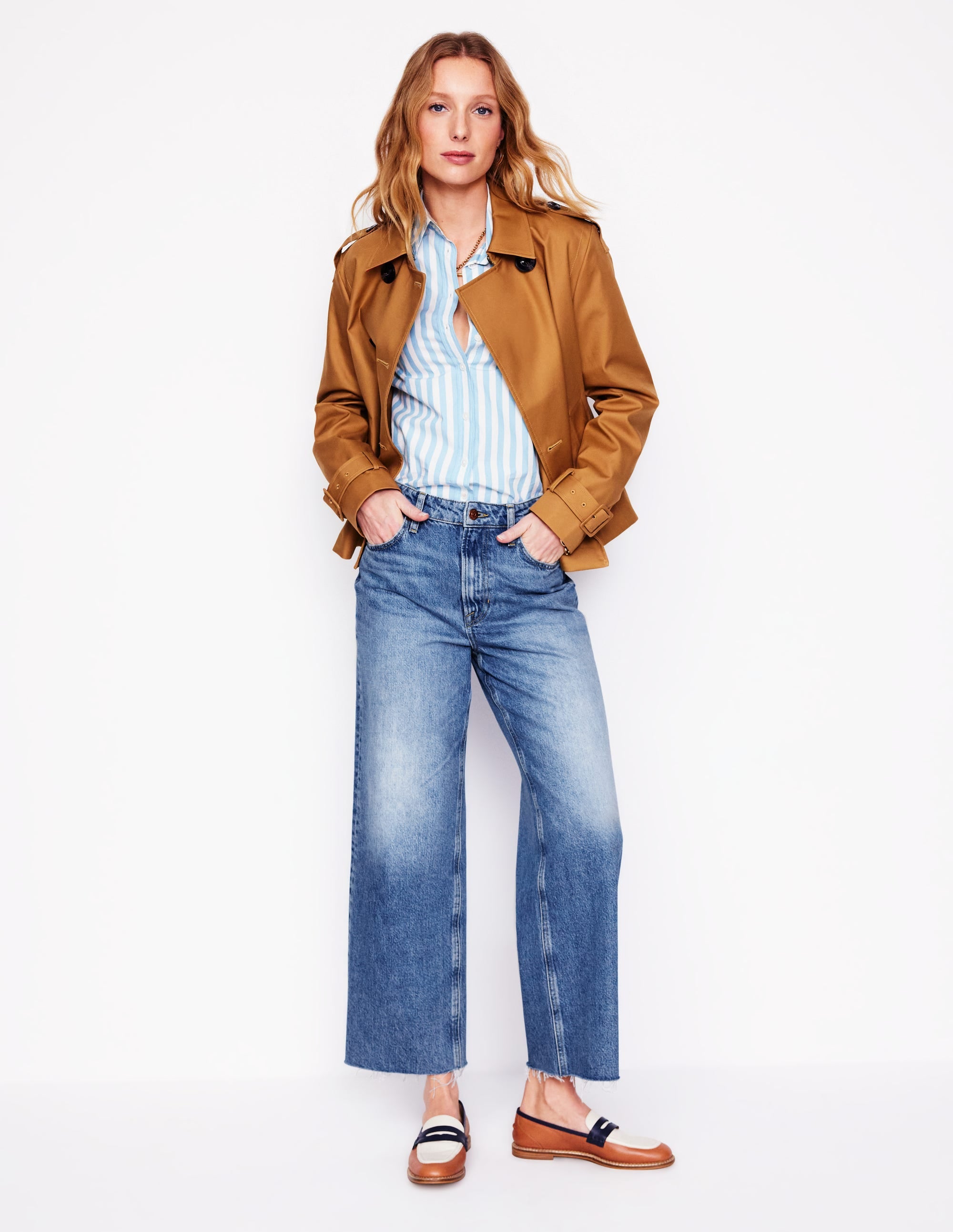 High Rise Straight Crop Jeans-Light Vintage Frayed - Image 1