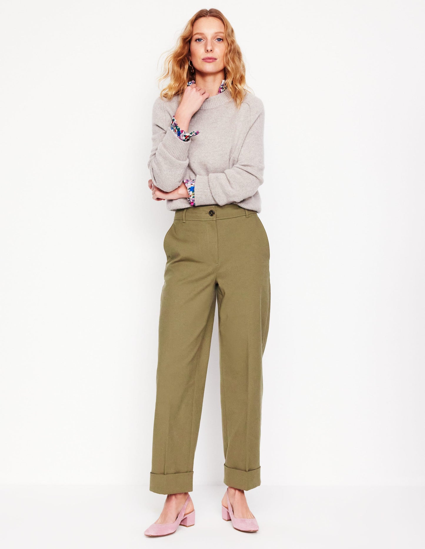 Turn Up Pants-Warm Olive