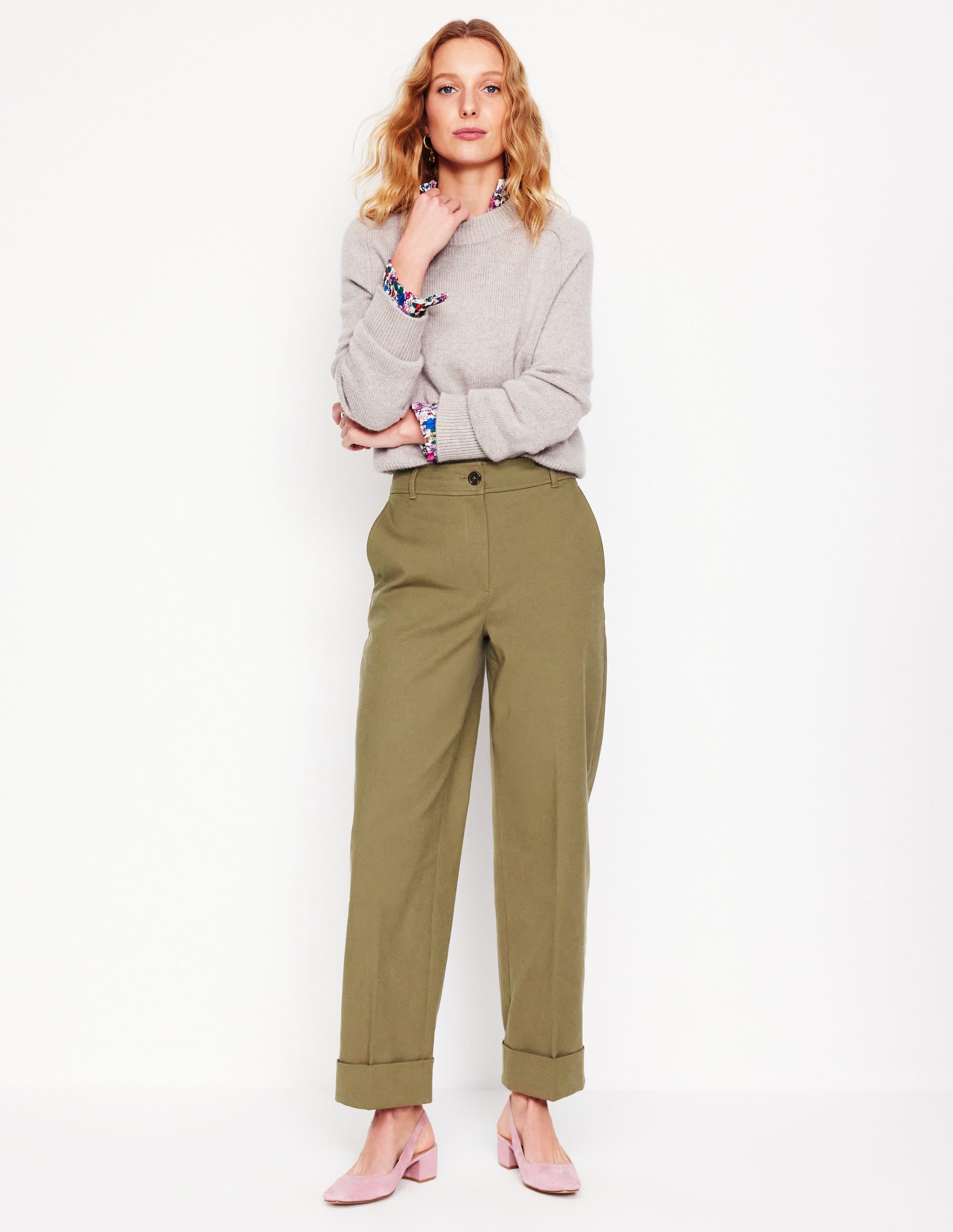 Turn Up Pants-Warm Olive - Image 1