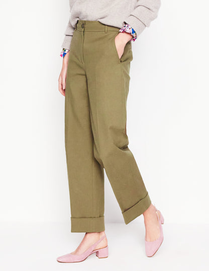 Turn Up Pants-Warm Olive