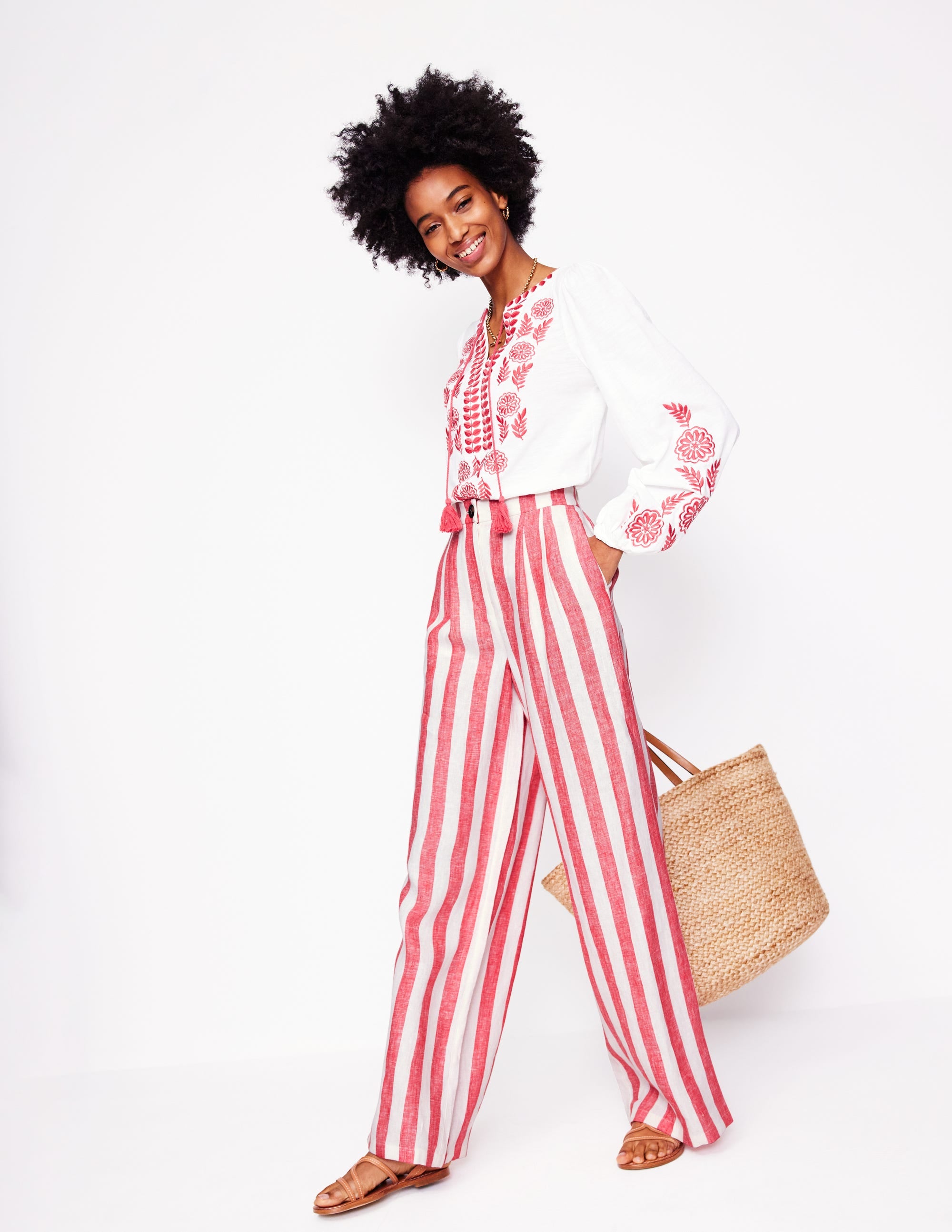 Dulwich Linen Pants-Strawberry Tart Red  Stripe - Image 1