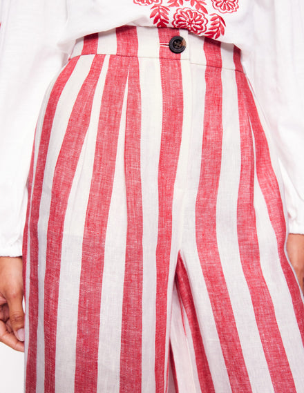 Dulwich Linen Pants-Strawberry Tart Red  Stripe