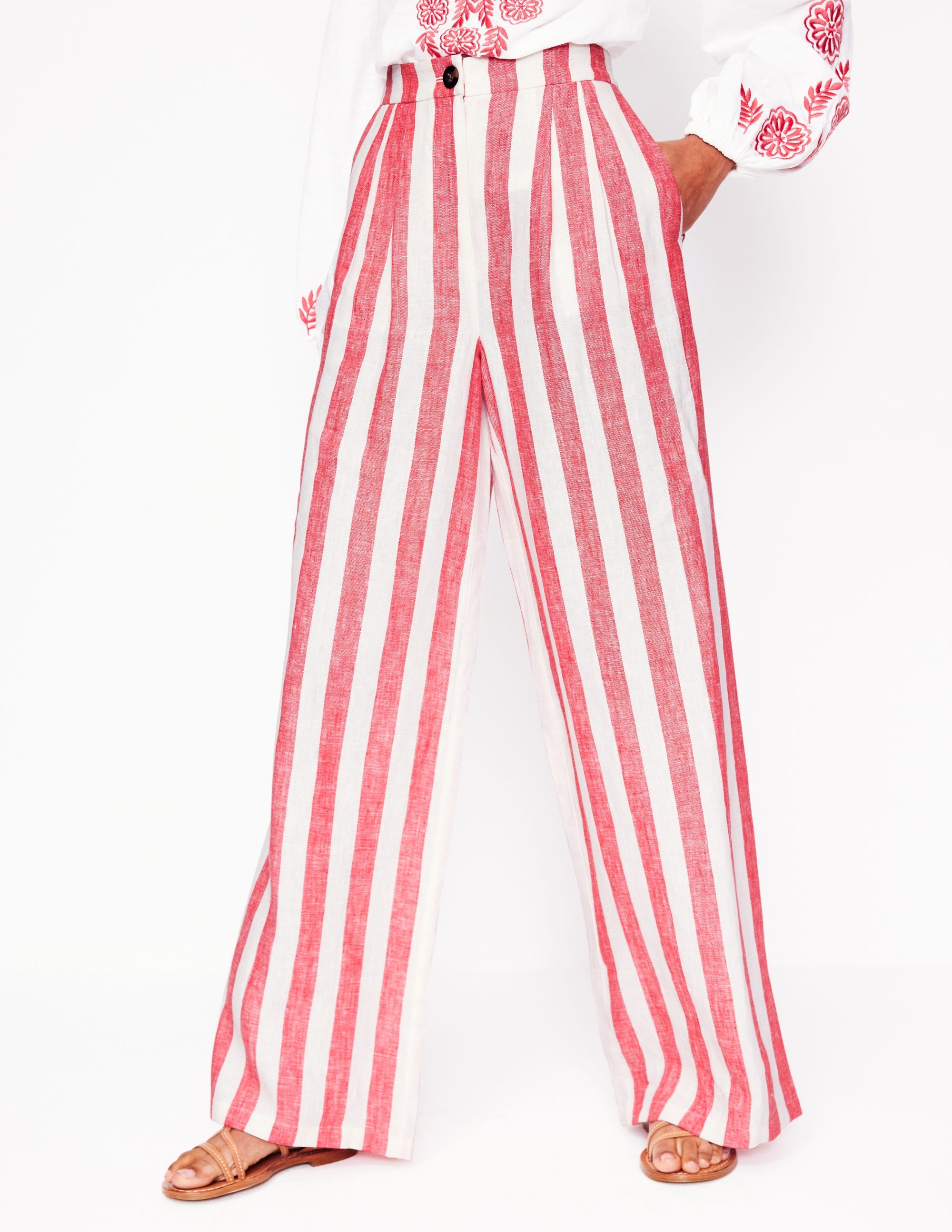 Dulwich Linen Pants-Strawberry Tart Red  Stripe - Image 5