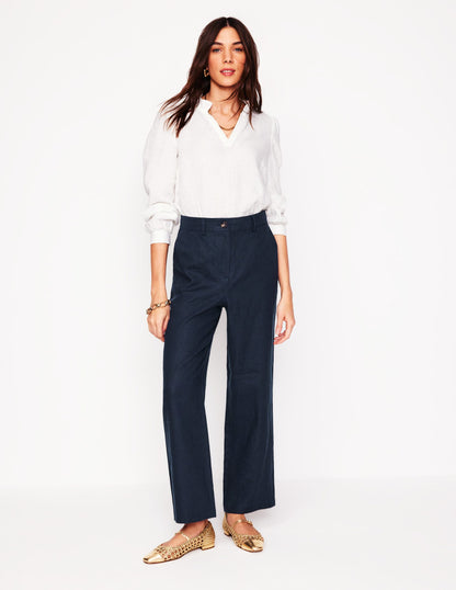 Westbourne Crop Linen Pants-Navy