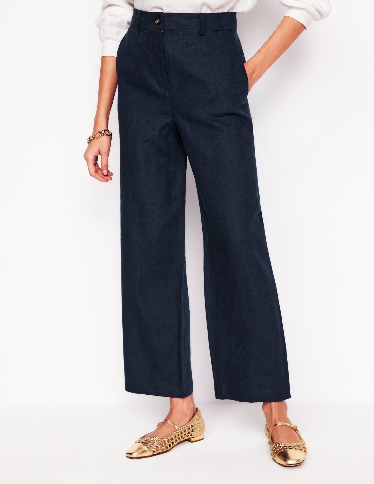 Westbourne Crop Linen Pants-Navy