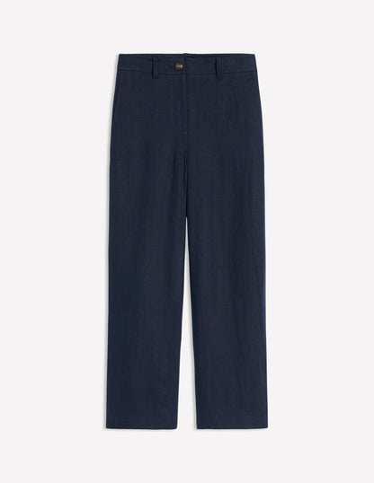 Westbourne Crop Linen Pants-Navy