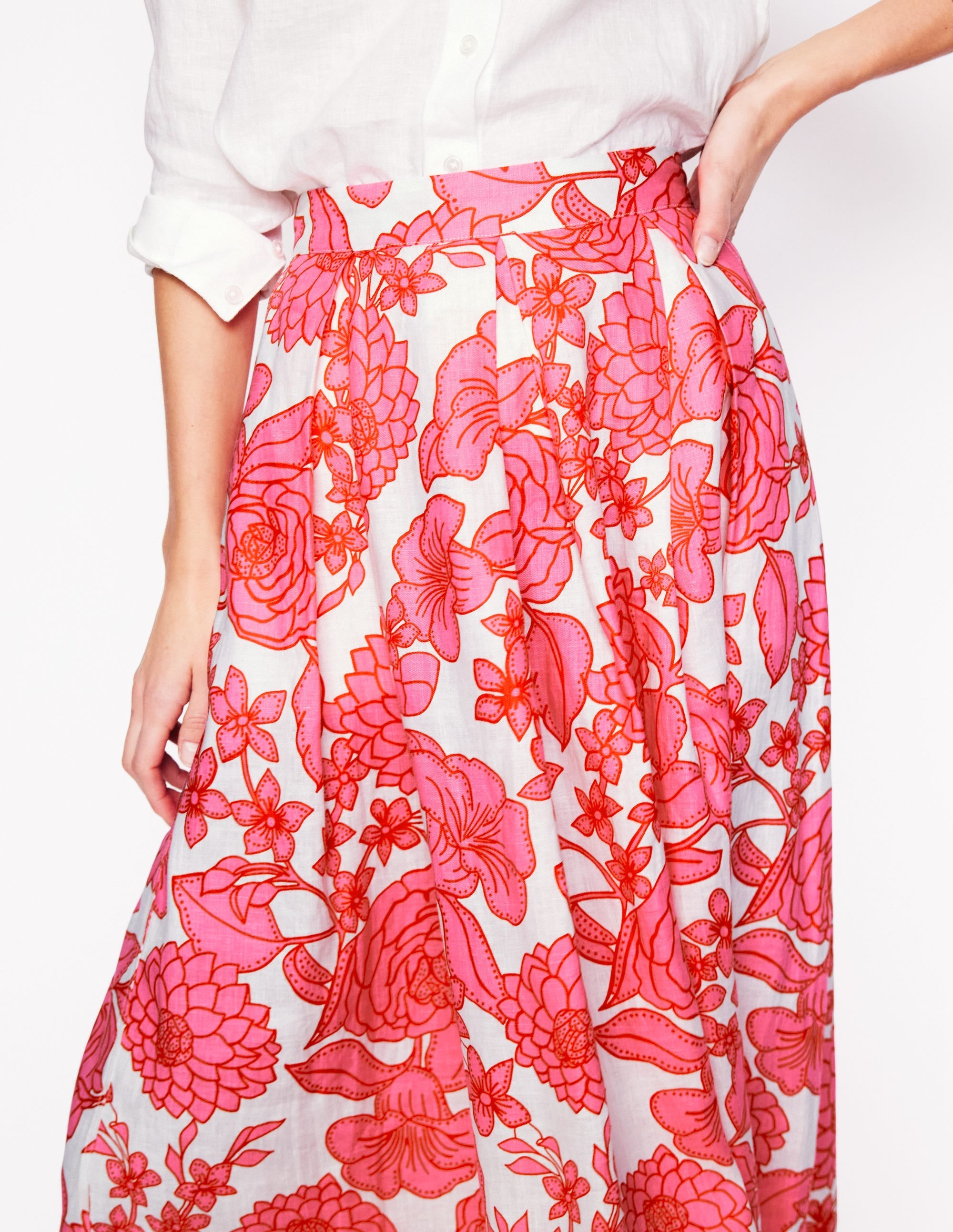 Verity Linen Midi Skirt-Pink, Blossom Cascade - Image 3