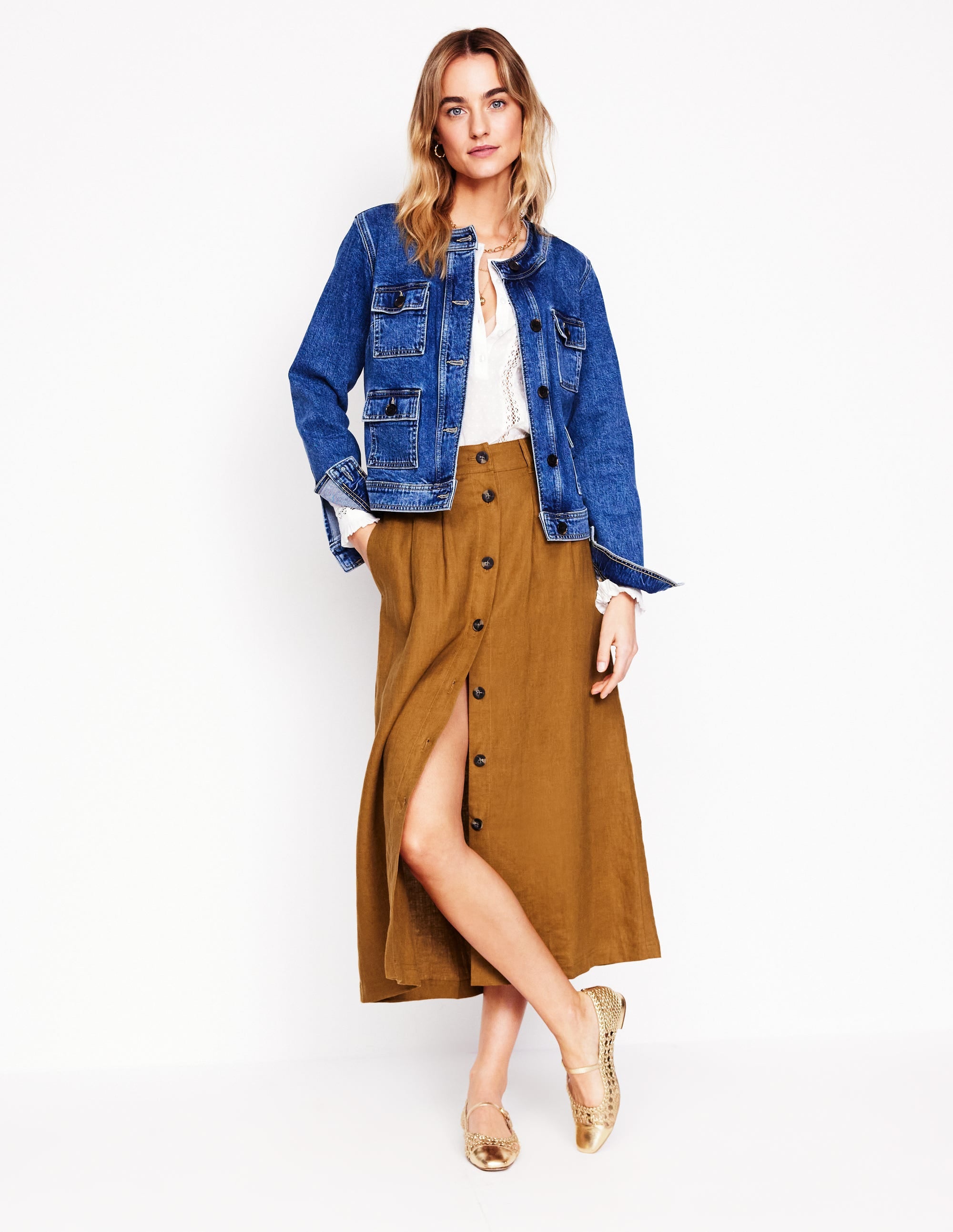 Thomasina Linen Midi Skirt-Gingerbread - Image 1