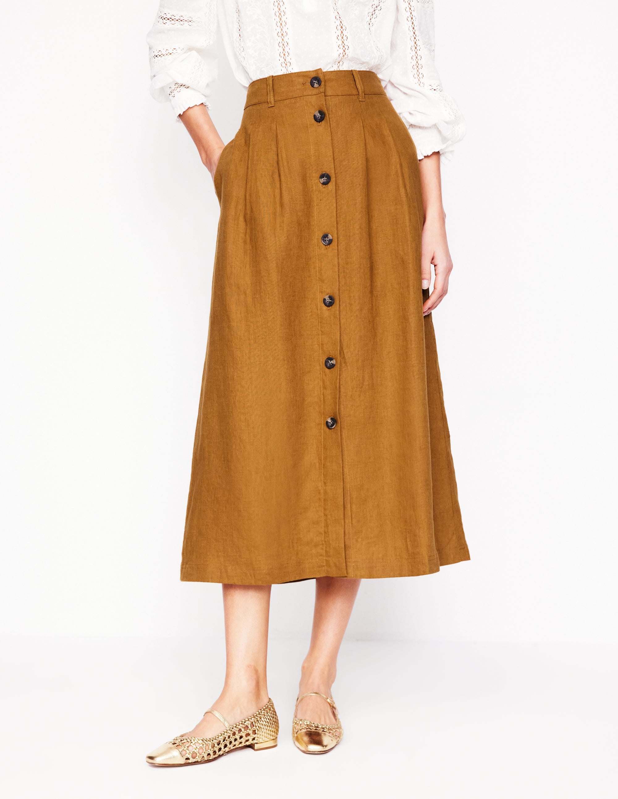 Thomasina Linen Midi Skirt-Gingerbread - Image 4