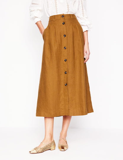 Thomasina Linen Midi Skirt-Gingerbread