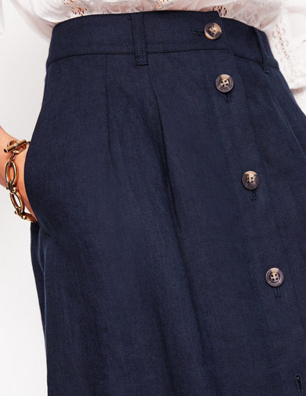 Thomasina Linen Midi Skirt-Navy