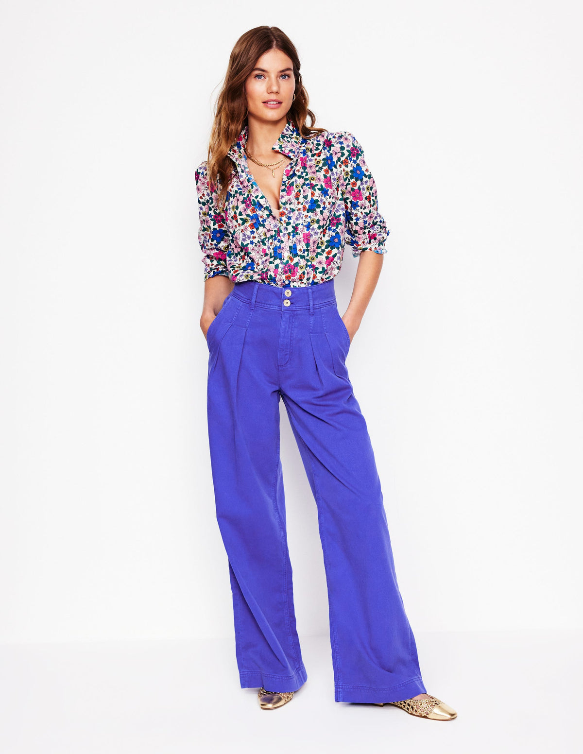 Brompton Wide Leg Trousers-Bright Blue - Image 1