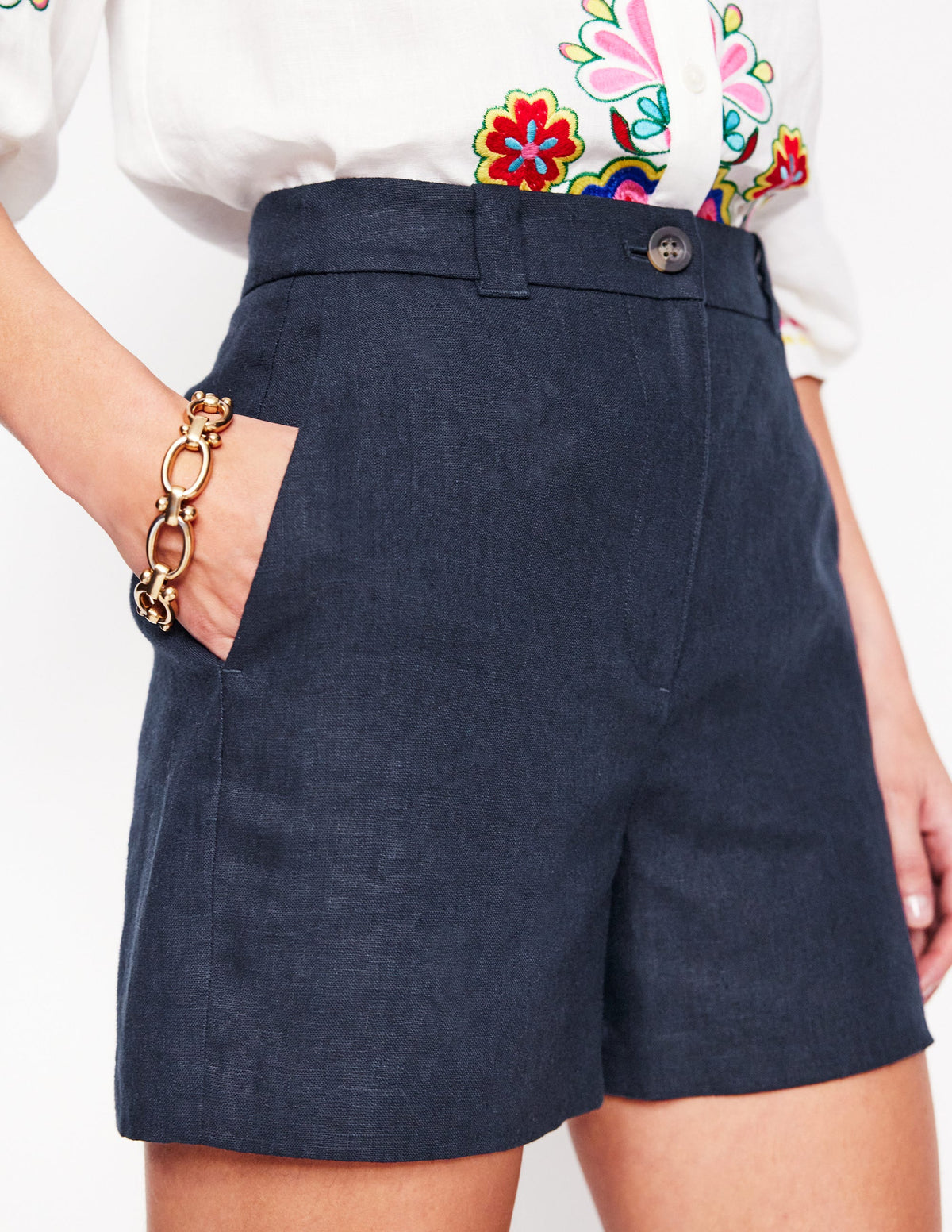 Westbourne Linen Shorts-Navy - Image 2