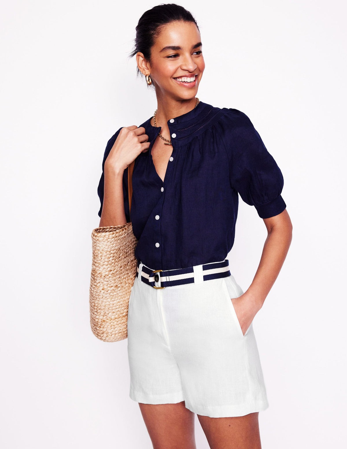 Westbourne Linen Shorts-White - Image 1