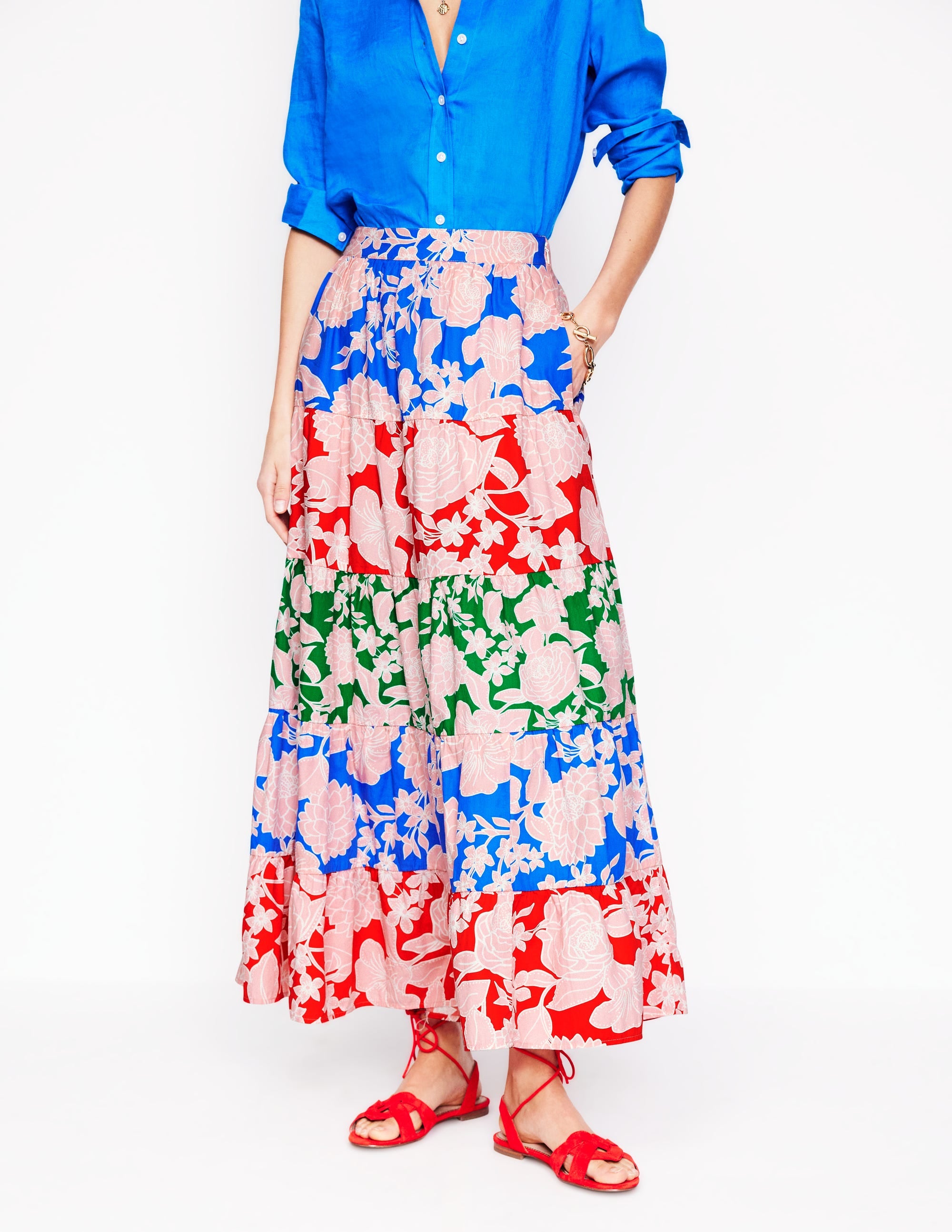 Nadia Poplin Maxi Skirt-Multi, Blossom Cascade - Image 4