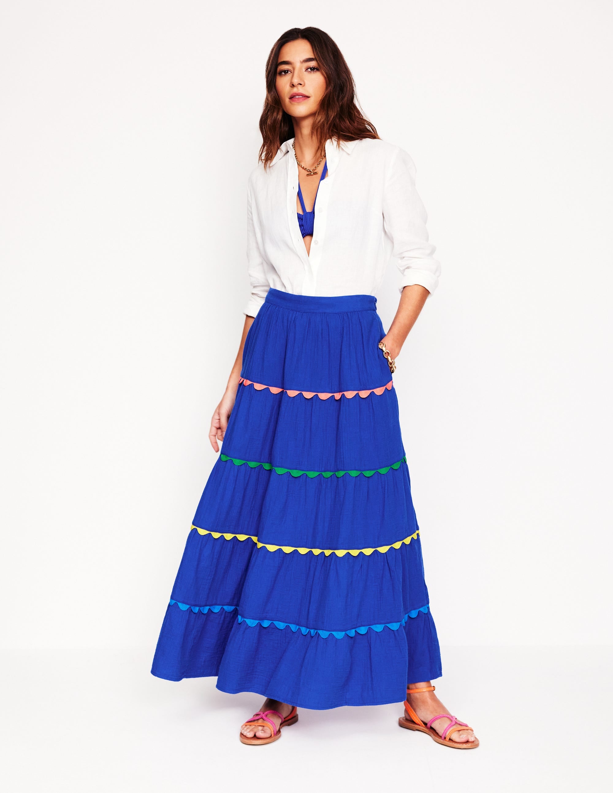 Nadia Double Cloth Maxi Skirt-Bright Blue - Image 1