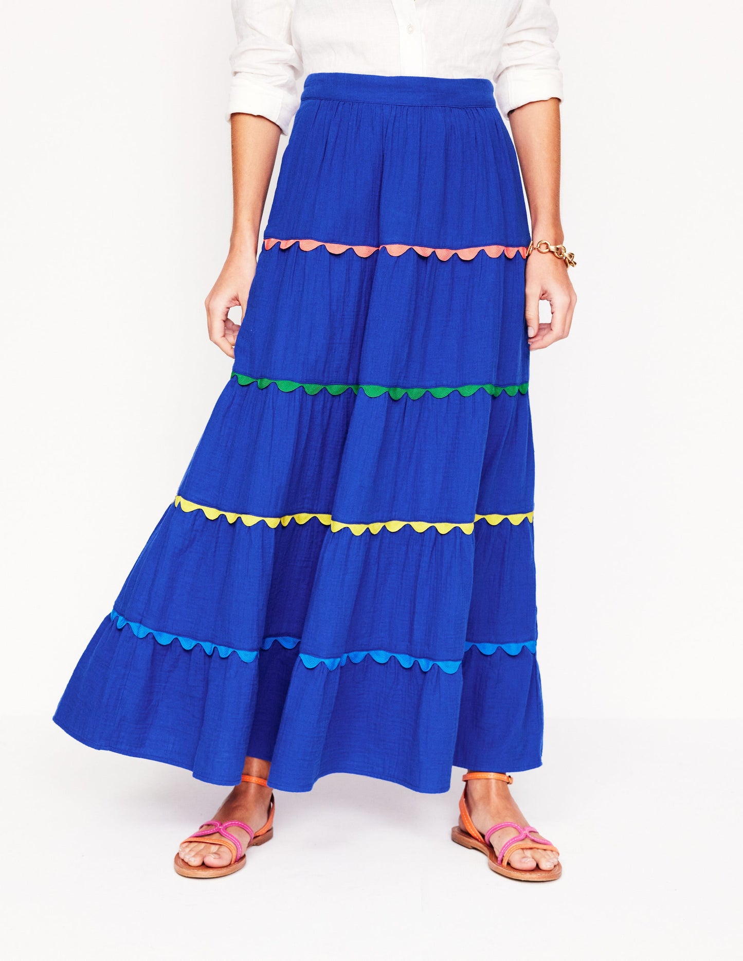 Nadia Double Cloth Maxi Skirt-Bright Blue