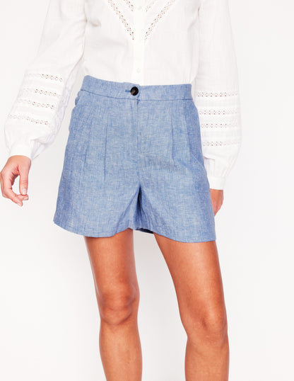 Dulwich Linen Shorts-Grey Blue Chambray