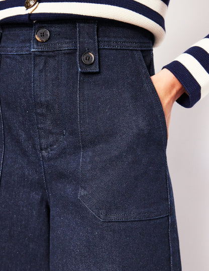 Mid Rise Button Detail Jeans-Indigo Rinse