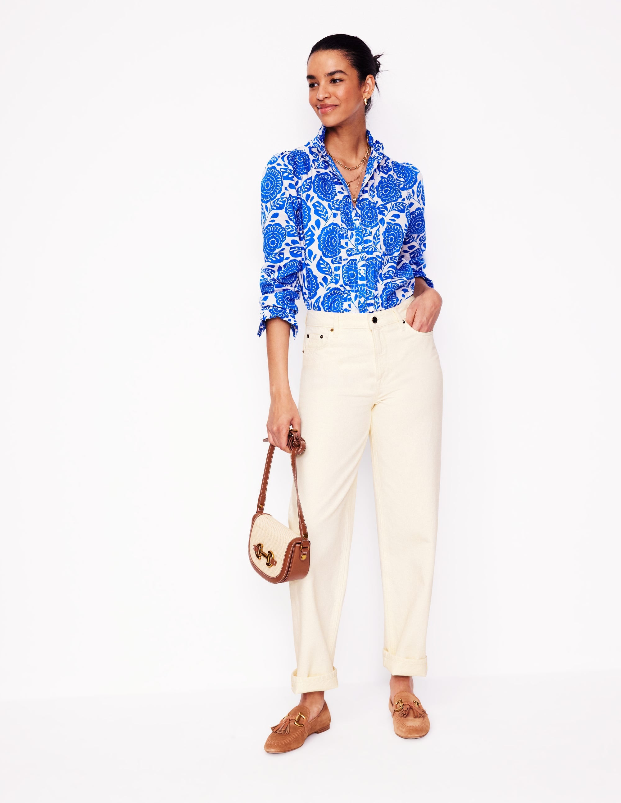 Mid Rise Relaxed Jeans-Ecru - Image 1