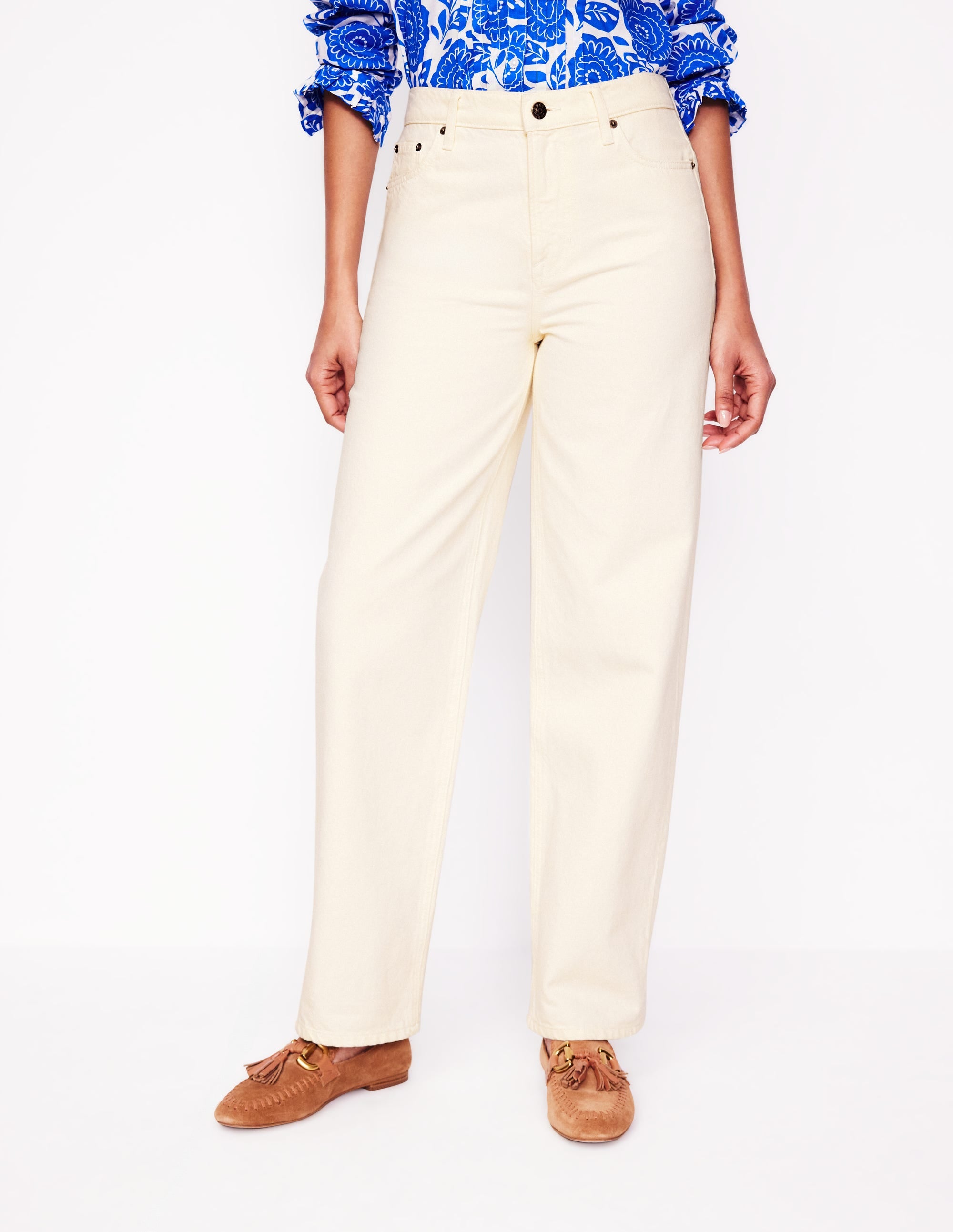 Mid Rise Relaxed Jeans-Ecru - Image 6