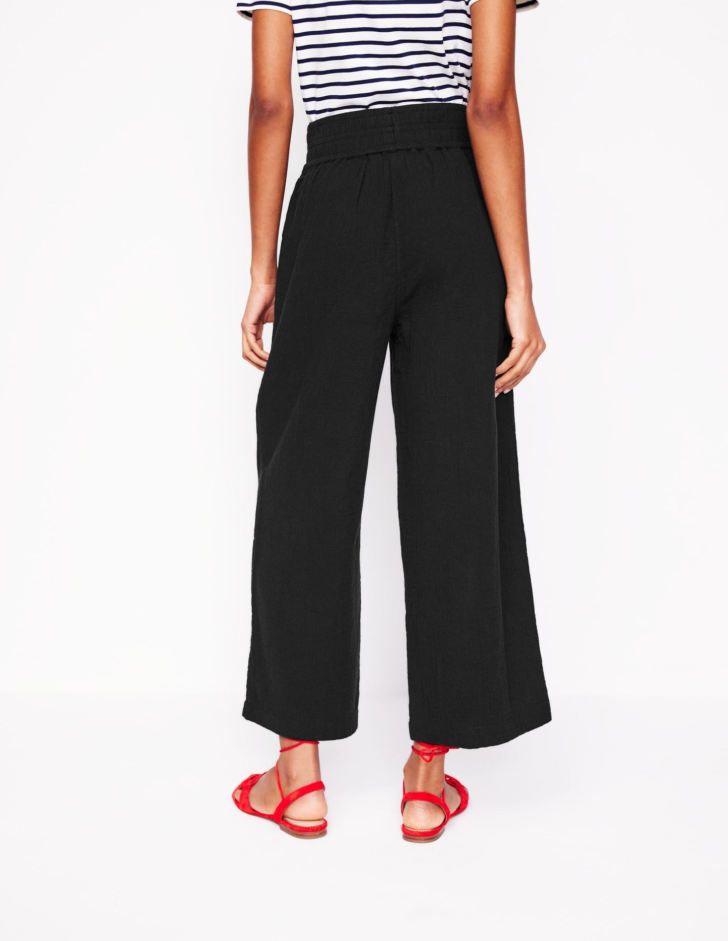 Cropped Double Cloth Pants-Black