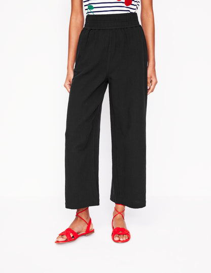 Cropped Double Cloth Pants-Black