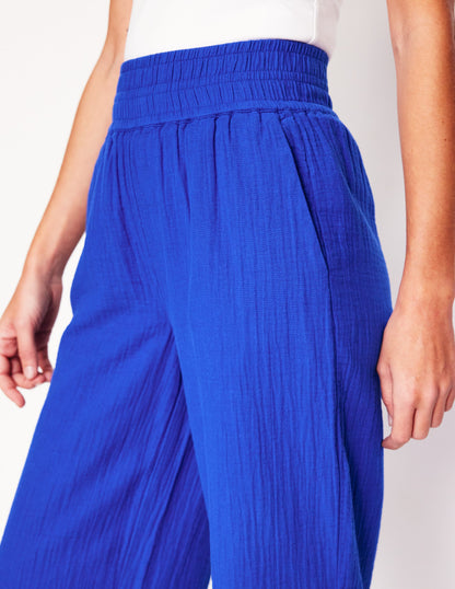 Cropped Double Cloth Pants-Bright Blue