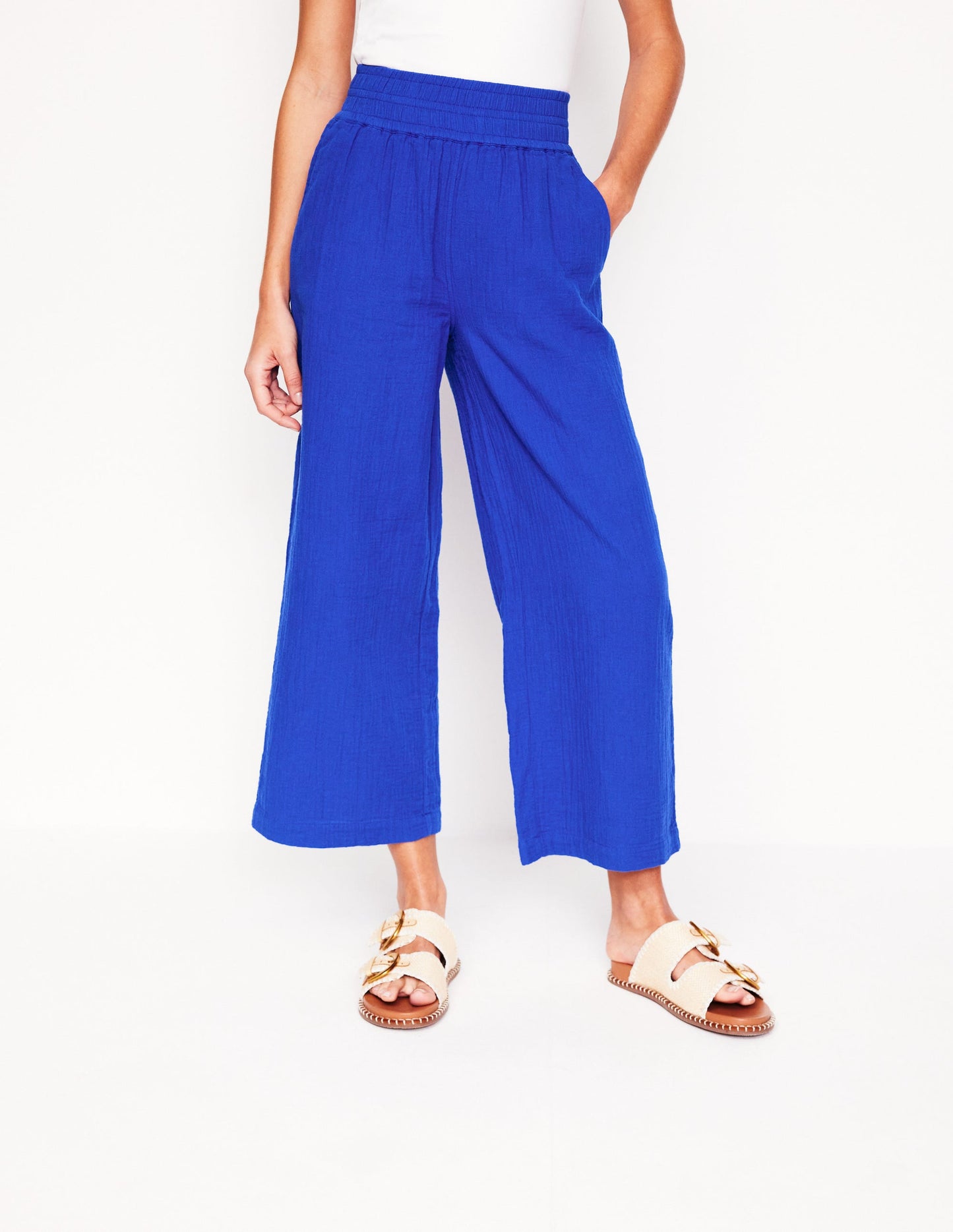 Cropped Double Cloth Pants-Bright Blue