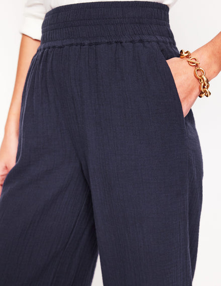 Cropped Double Cloth Pants-Navy