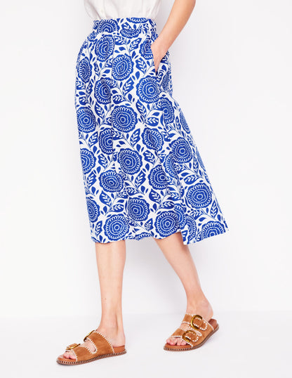 Hattie Poplin Midi Skirt-Bright Blue, Dahlia Stamp