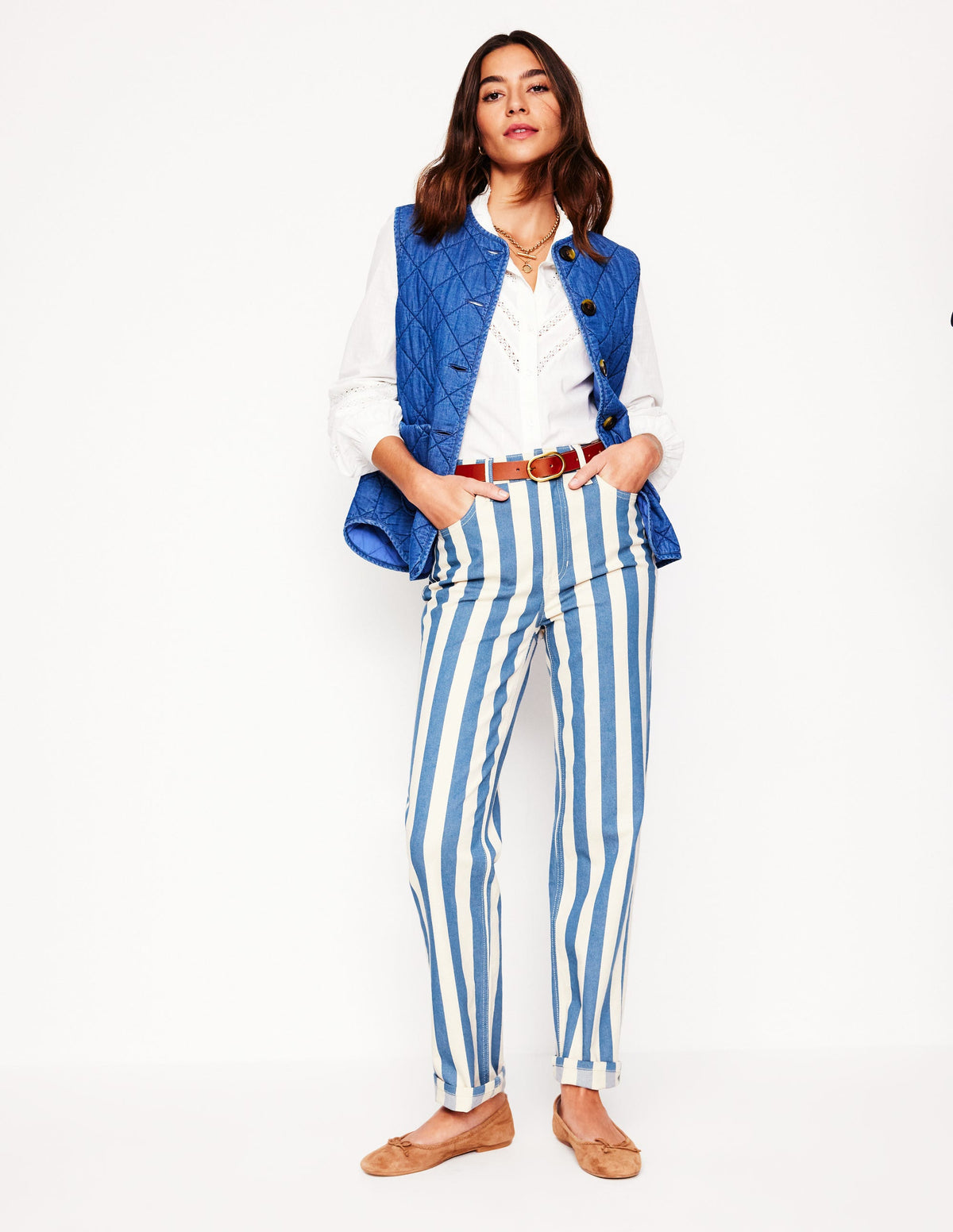High Rise Stripe Jeans-Marine Wide Stripe - Image 1