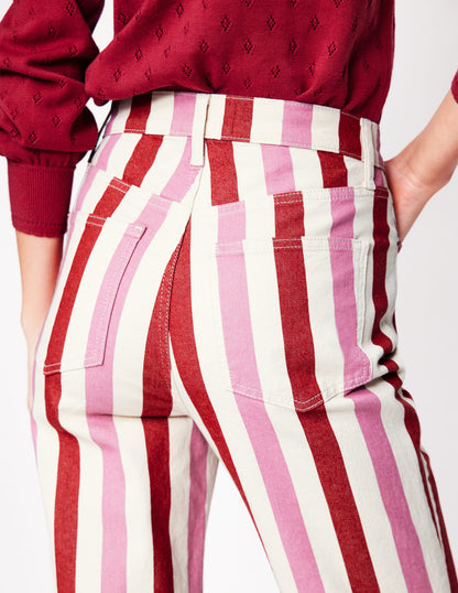 High Rise Stripe Jeans-Red and Pink Wide Stripe