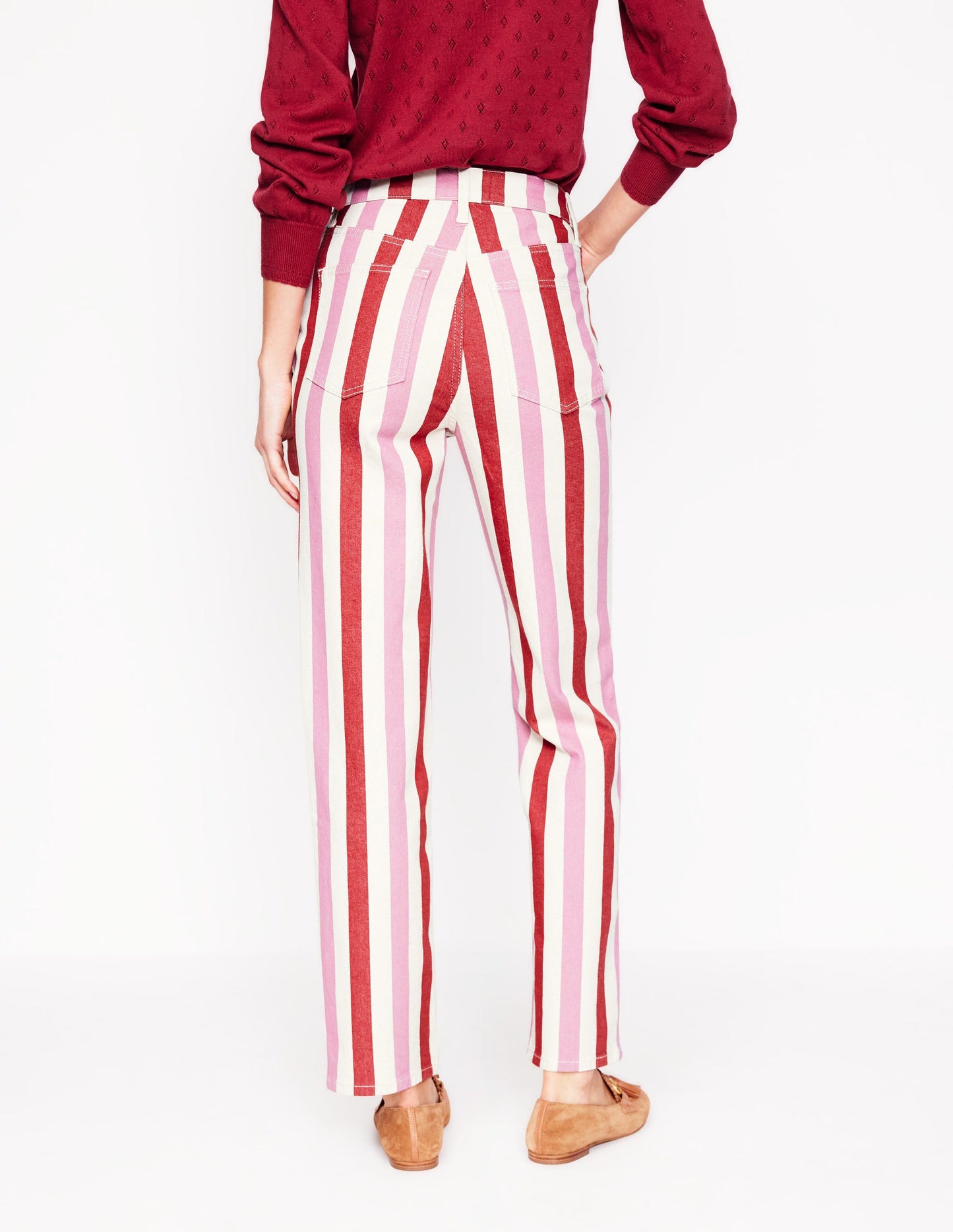 High Rise Stripe Jeans-Red and Pink Wide Stripe