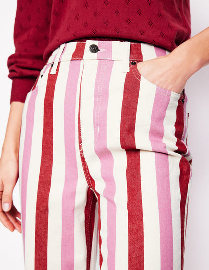 High Rise Stripe Jeans-Red and Pink Wide Stripe