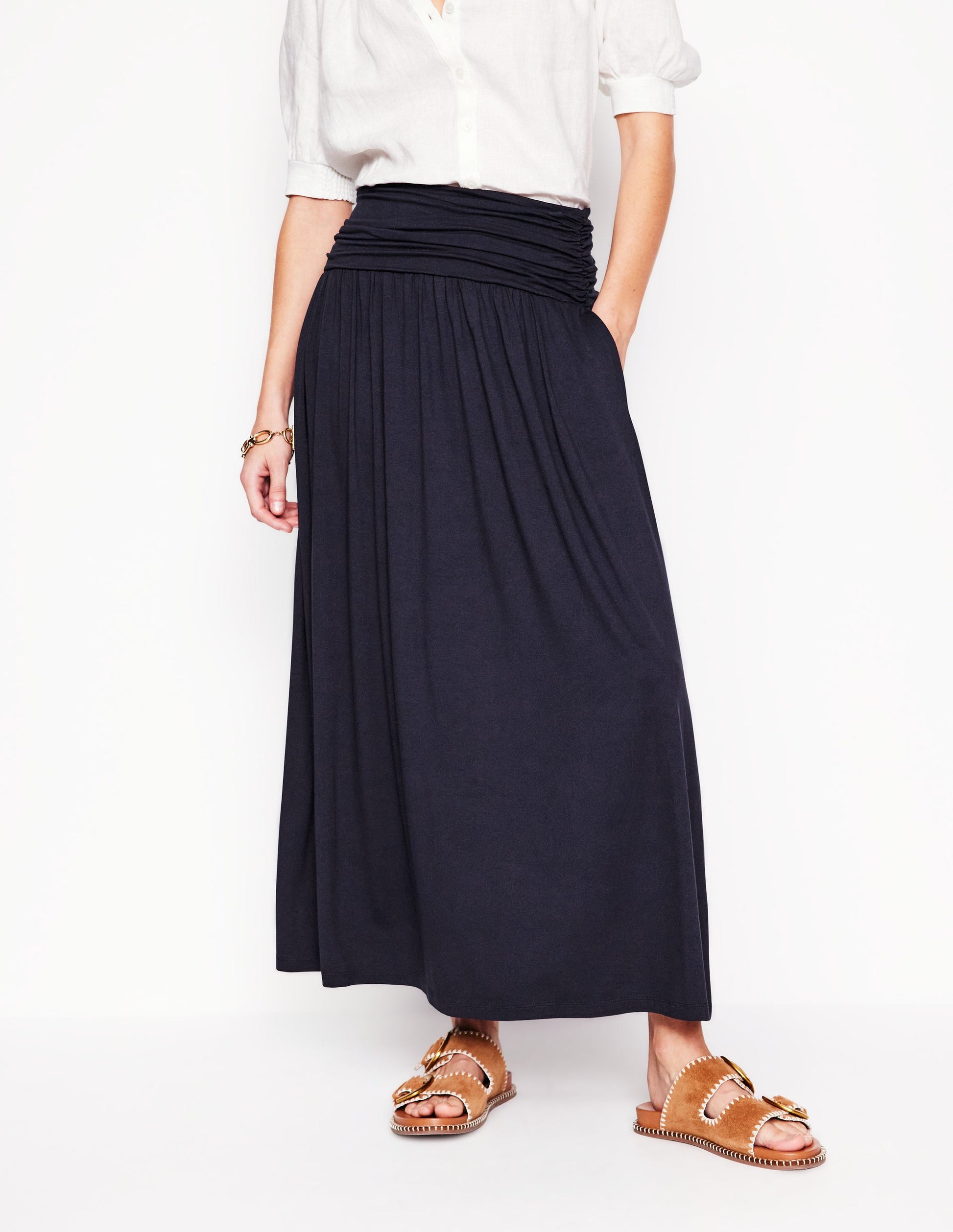 Flowy Jersey Skirt Navy Jersey Maxi Skirt (Navy Blue)