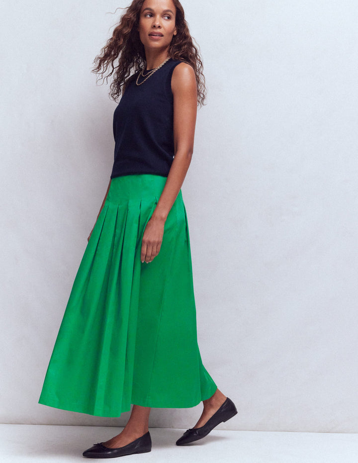 Valentina Cotton Sateen Skirt-Rich Emerald