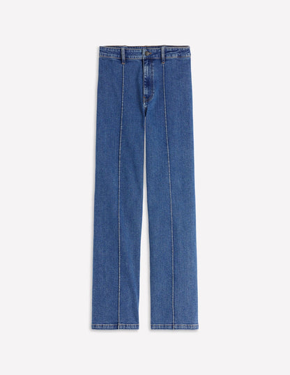 Pintuck Column Leg Jeans-Mid Vintage-6
