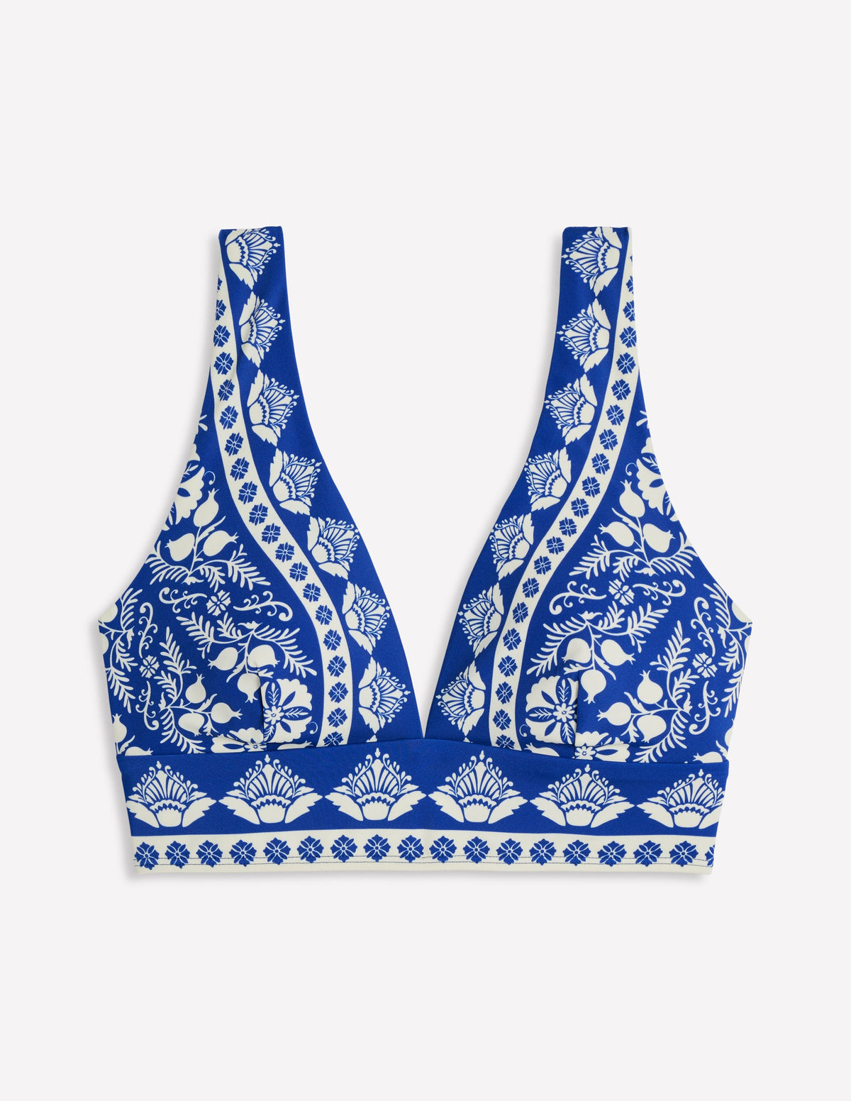 Porto V-neck Bikini Top-Bright Blue, Ornate Stripe - Image 5
