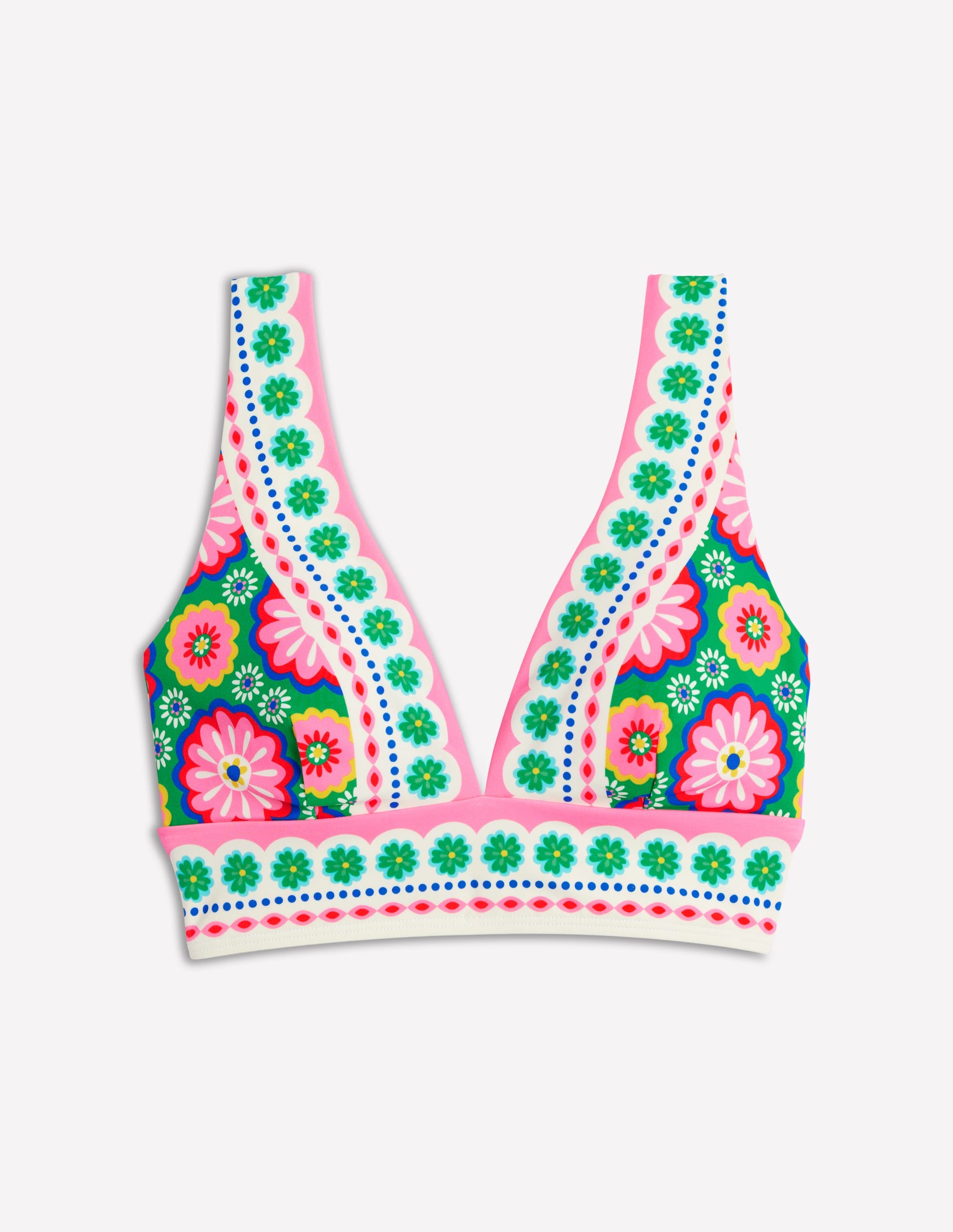 Porto V-neck Bikini Top-Multi, Flower Tile - Image 4