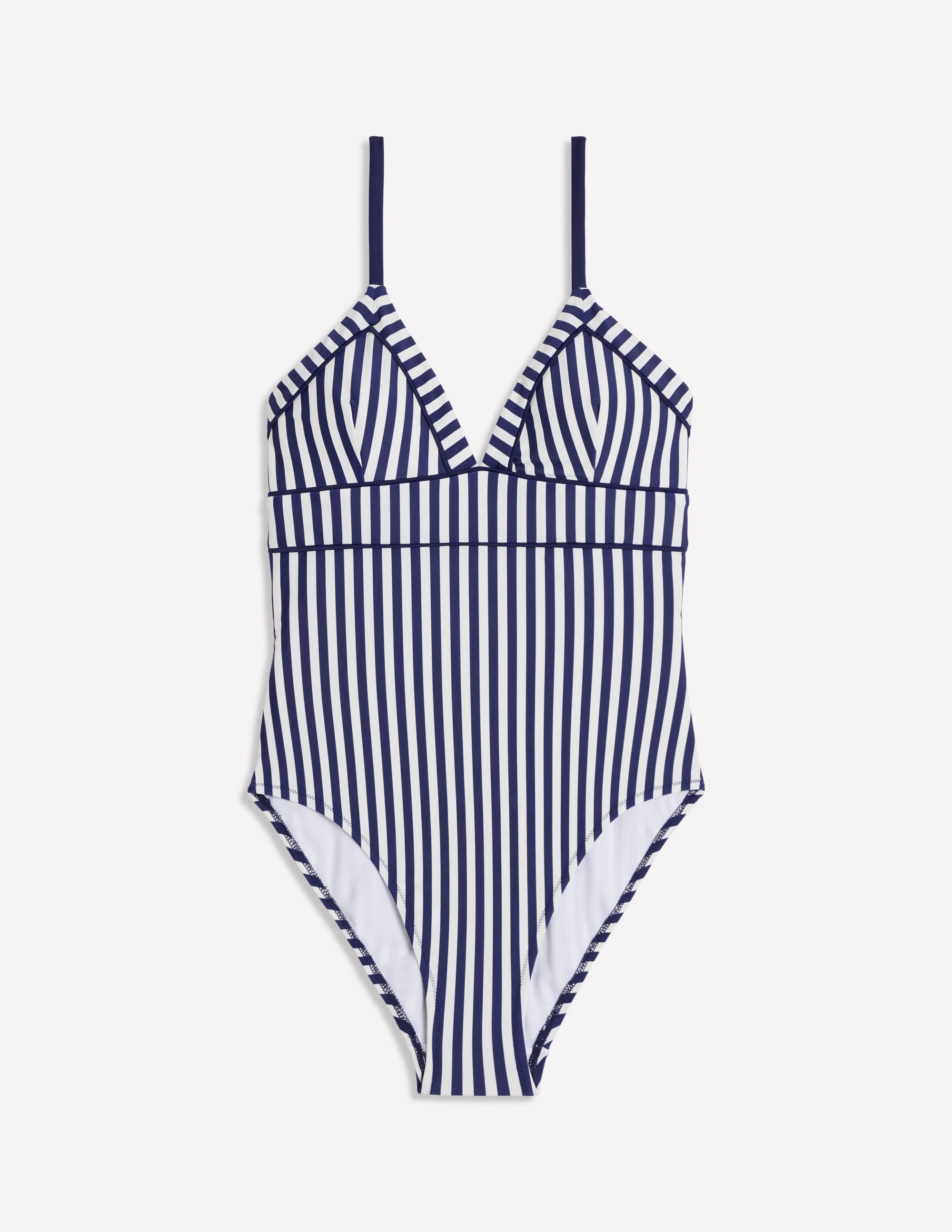 Kasos String V Neck Swimsuit-Navy, Ivory Stripe - Image 4