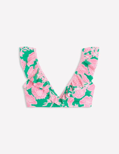 Evia Ruffle Bikini Top-Rich Emerald, Blossom Cascade