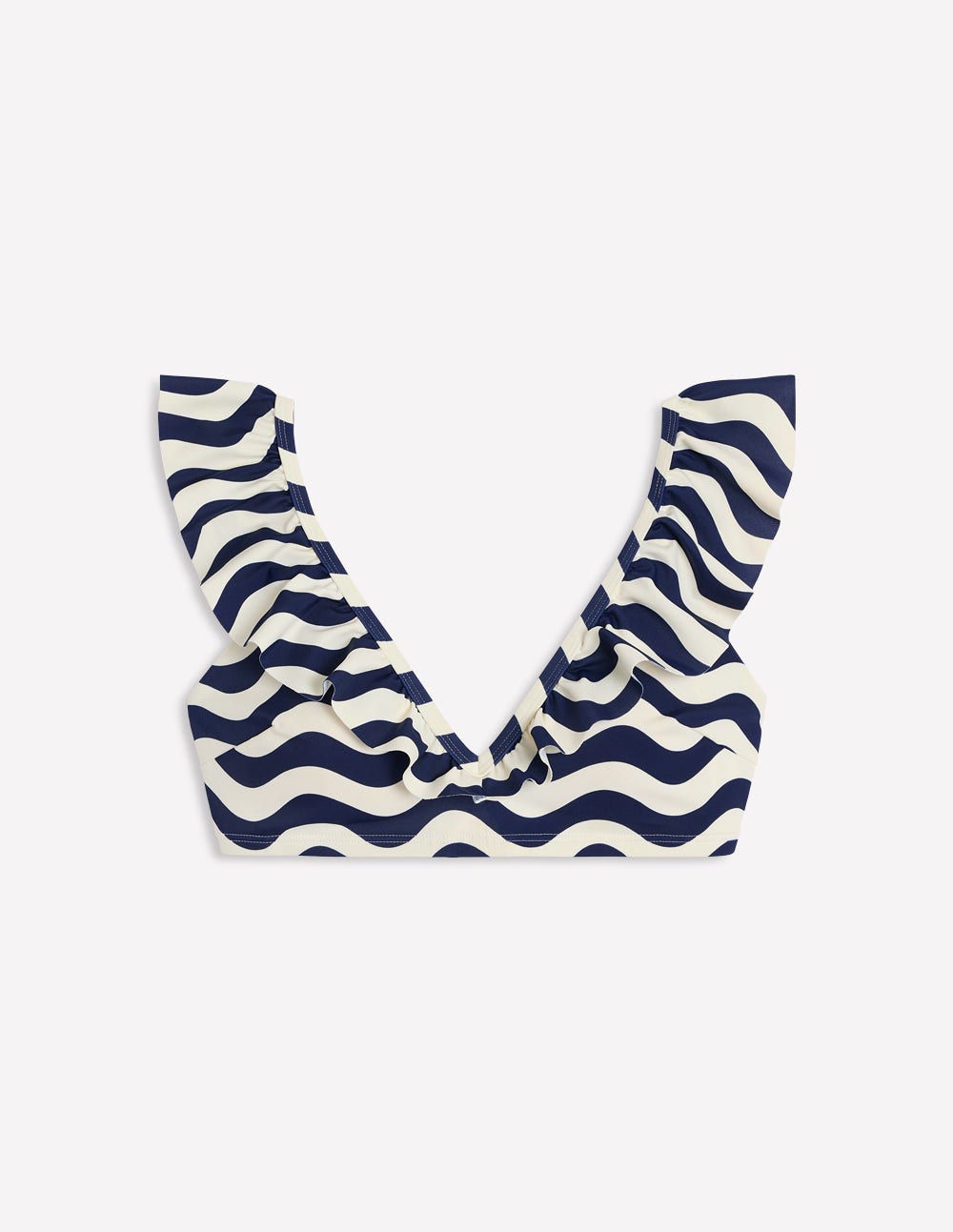 Evia Ruffle Bikini Top-French Navy, Mono Wave