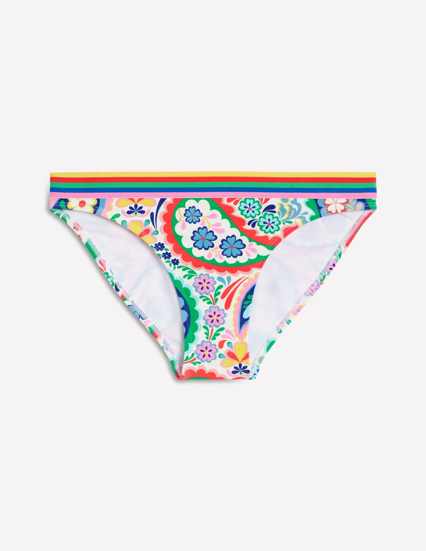 Stripe Trim Bikini Bottoms-Multi, Meadow Paisley