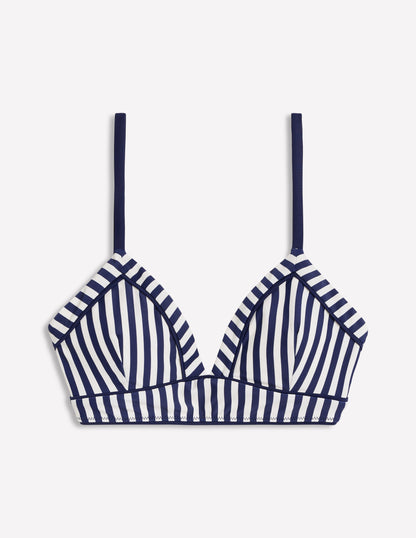 Kasos String V Neck Bikini Top-Navy, Ivory Stripe