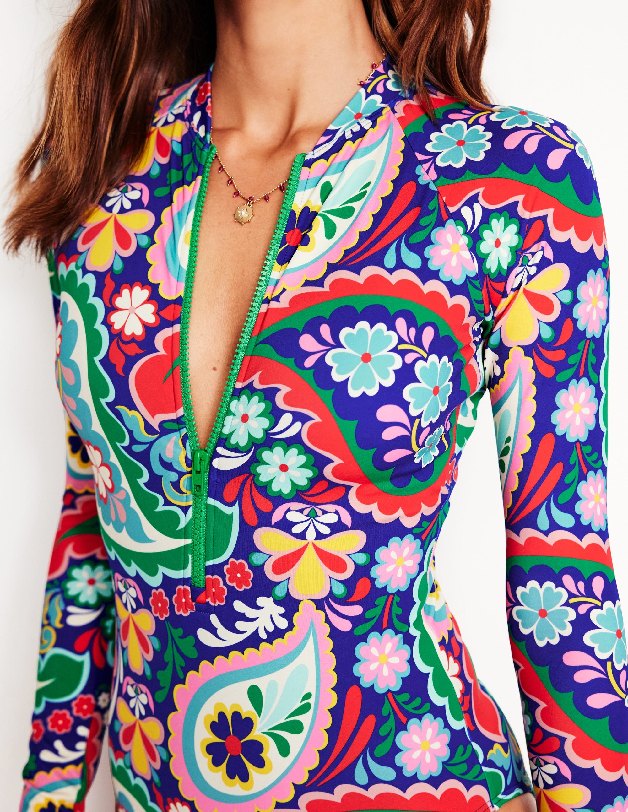 Rash Guard Swimsuit-Multi, Meadow Paisley - Image 2