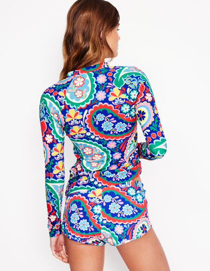 Piped Raglan Rash Guard-Multi, Meadow Paisley